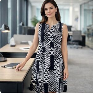 J McLaughlin Women’s Geometric Catalina Cloth Dress sz L Office Church Travel